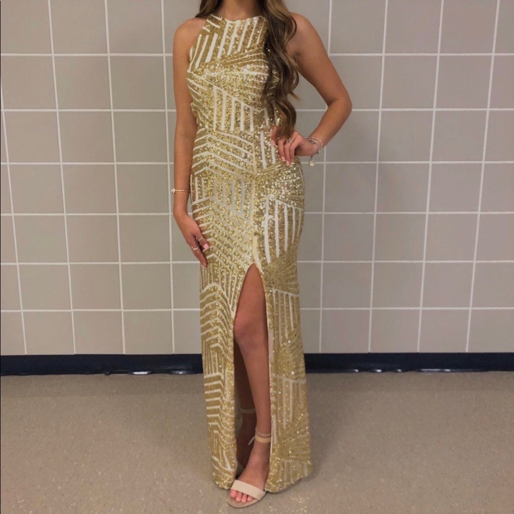B. Darlin gold sequin prom dress